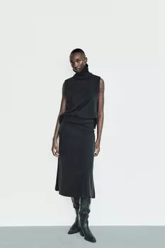 Мягкая объемная юбка миди ZARA, черный