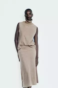 Мягкая объемная юбка миди ZARA, средний кэмел