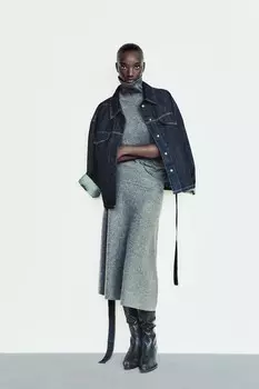 Мягкая объемная юбка миди ZARA, темный антрацит