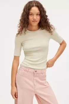 Мягкая, облегающая футболка Monki, бежевый
