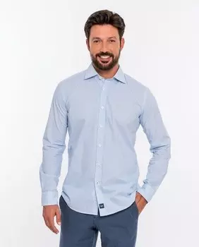 Мягкая облегающая мужская рубашка из хлопка с принтом Wickett Jones, светло-синий