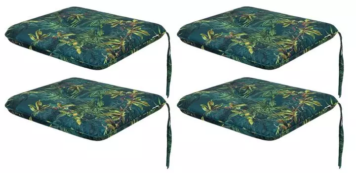 Мягкая подушка на стул для гостиной, кухни, столовой, толстая подушка для садового стула, подушка для сиденья для дома и на открытом воздухе — набор из 4 штук размером 50x43 см — двусторонний — синий лист Sales Core