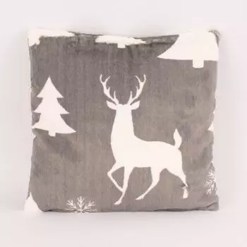 Мягкая подушка полиэстеровый плюш ель снежно-серый белый 50х50см Stof