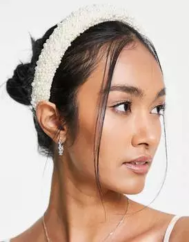 Мягкая повязка на голову ASOS DESIGN со сплошным жемчужным дизайном