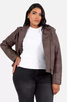 Мягкая pu куртка байкера черного цвета Lovedrobe, коричневый