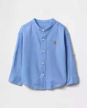 Мягкая рубашка из смеси льна и хлопка для мальчика Gap, синий