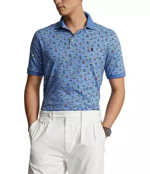 Мягкая рубашка-поло интерлок классического кроя с короткими рукавами Polo Ralph Lauren, синий