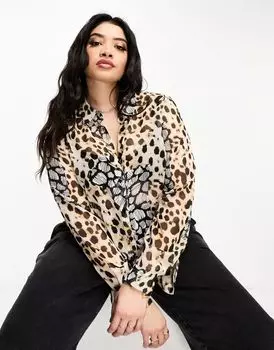 Мягкая рубашка с длинными рукавами и анималистическим принтом ASOS DESIGN Curve