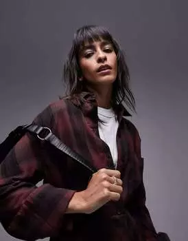 Мягкая рубашка в клетку Topshop ягодного и черного цвета