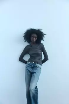 Мягкая сборчивая футболка ZARA, темно-серый