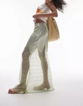 Мягкая шалфейная юбка макси из атласного кружева Topshop