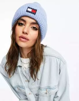 Мягкая шапка-бини Tommy Jeans синего цвета шамбре