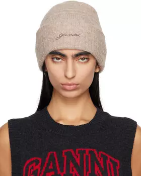 Мягкая шерстяная шапка цвета тауп GANNI