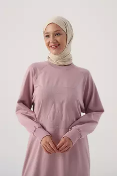 Мягкая сиреневая спортивная туника в рубчик с вышивкой ALLDAY, фиолетовый