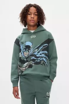 Мягкая толстовка с капюшоном и логотипом Batman (4 13 лет) Gap, зеленый