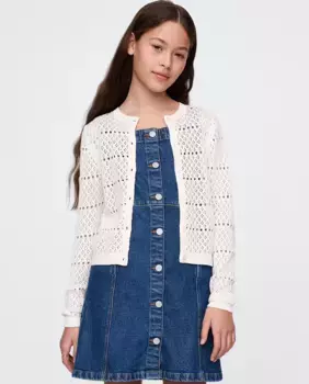 Мягкая трикотажная куртка с круглым вырезом для девочки Gap, белый