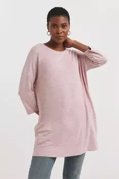 Мягкая туника розового меланжевого цвета с разрезами по бокам Jd Williams, розовый