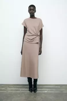 Мягкая юбка миди ZARA, норковый мергель