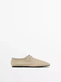 Мягкие балетки на шнуровке Massimo Dutti, бежевый