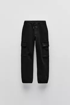 Мягкие брюки карго ZARA, черный
