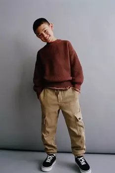 Мягкие брюки карго ZARA, охра