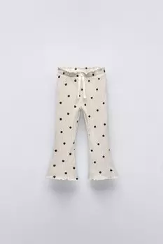 Мягкие брюки-клёш в горошек ZARA, песочный