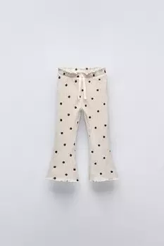 Мягкие брюки-клёш в горошек ZARA, песочный
