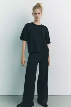Мягкие брюки в ребрешку ZARA, черный