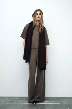 Мягкие брюки в ребрешку ZARA, кэмел