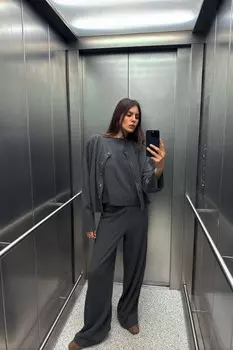 Мягкие брюки в ребрешку ZARA, серый