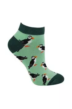 Мягкие дышащие низкие носки из бамбука с милым животным рисунком Miss Sparrow, зеленый
