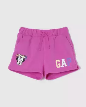 Мягкие флисовые шорты с логотипом GAP и детской графикой Минни Маус, цвет Rosa
