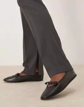 Мягкие кожаные балетки с бантом черного цвета Free People