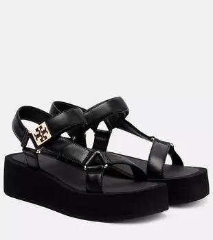Мягкие кожаные сандалии на платформе Tory Burch, Perf Black / Gold / Perf Black
