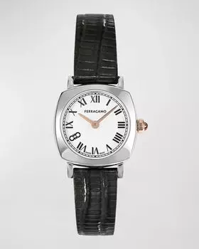 Мягкие квадратные часы Ferragamo, 23 мм, с кожаным ремешком, цвет Stainless Steel