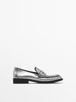 Мягкие мокасины со сборками Massimo Dutti, серебряный
