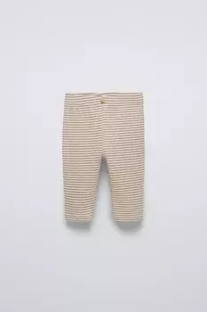 Мягкие полосатые брюки soft touch ZARA, светло-бежевый