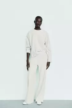 Мягкие прямые брюки ZARA, бежевый мергель