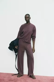 Мягкие прямые брюки ZARA, бордовый