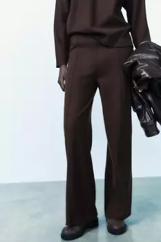Мягкие прямые брюки ZARA, шоколад