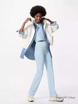 Мягкие расклешенные леггинсы Airism в рубчик (длинные) Uniqlo, синий