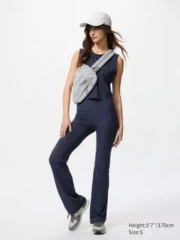 Мягкие расклешенные леггинсы Airism в рубчик (длинные) Uniqlo, синий