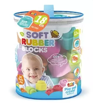 Мягкие резиновые кубики, 18 шт. Тубус для детей от 12 месяцев. Идеально подходит для подарка. Inna marka