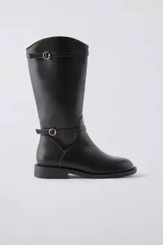 Мягкие сапоги до колена ZARA, черный