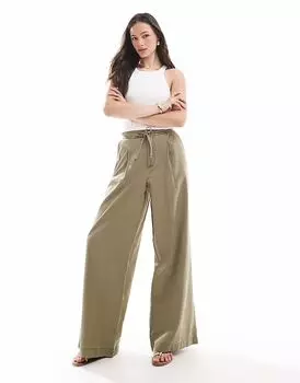 Мягкие широкие брюки ASOS DESIGN Tall цвета стираного хаки
