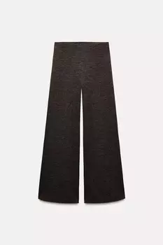 Мягкие широкие брюки из пике ZARA, коричневый мергель