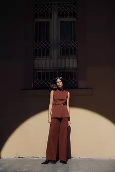 Мягкие широкие брюки из пике ZARA, темно-красный