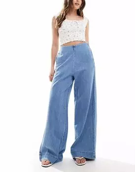 Мягкие широкие джинсы ASOS DESIGN с гладкой передней частью в цвете средне-синего тона