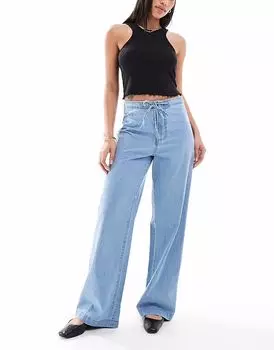 Мягкие широкие джинсы ASOS DESIGN с поясом на талии, средне-синего цвета