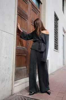 Мягкие трикотажные широкие брюки ZARA, серый мергель